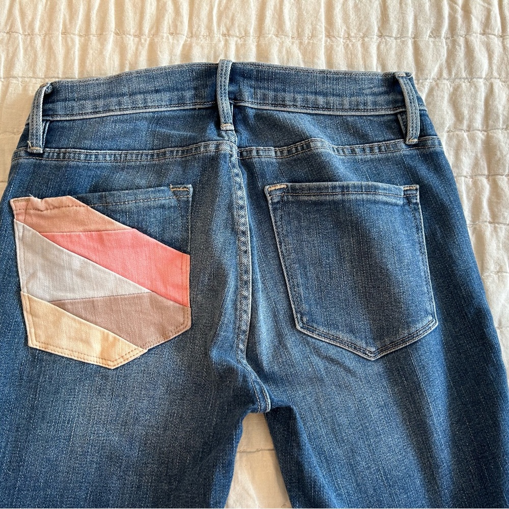Frame Le Skinny de Jeanne w Neutral/Desert Color Block Patch Detail